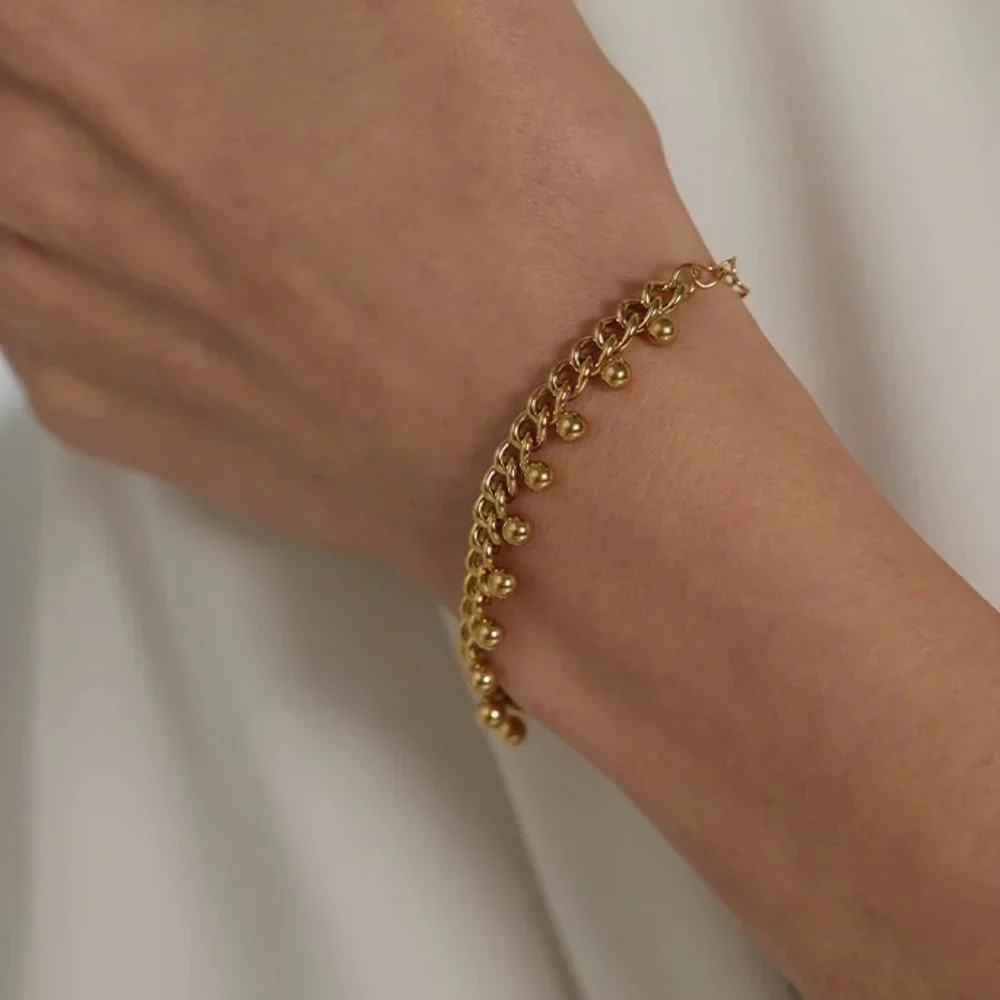NEW 18K Gold Plated Bead Link Chain Bracelet